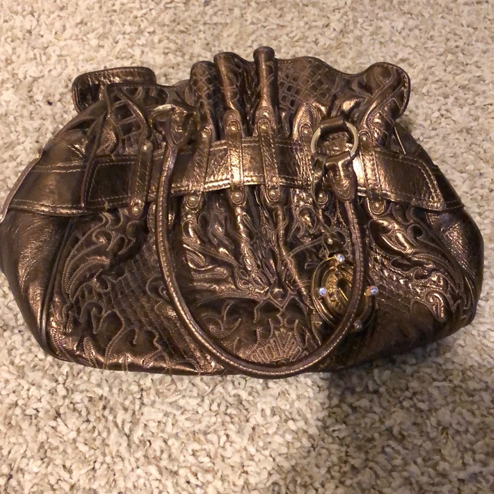 Orlandi Valentino brown and gold leather purse